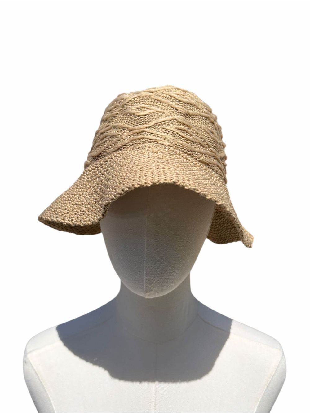Coolibar Women’s One Size Beige Knit Wide Brim Sun Hat Textured Bucket Hat